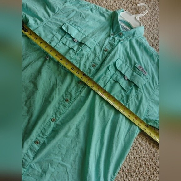 COLUMBIA BAHAMA II FISHING SHIRT SHORT SLEEVE in turquoise light blue size M - Picture 4 of 12
